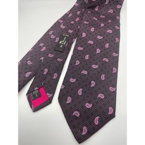 Etro Milano Mens Silk Tie Black Pink Green Paisley Micro Dot Made in Italy